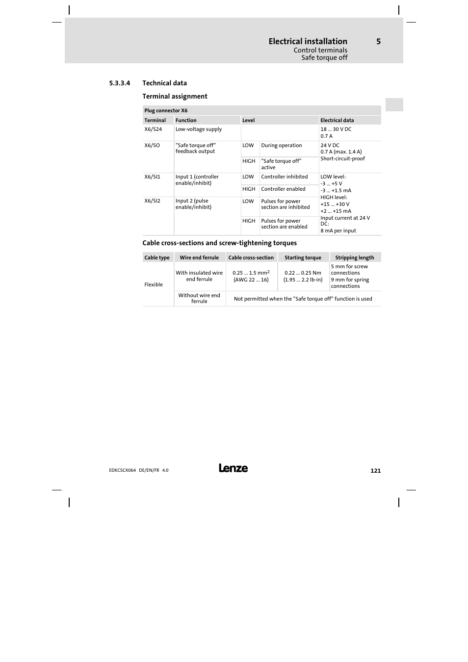Electrical installation | Lenze ECSCx Axis cold plate User Manual | Page 121 / 208