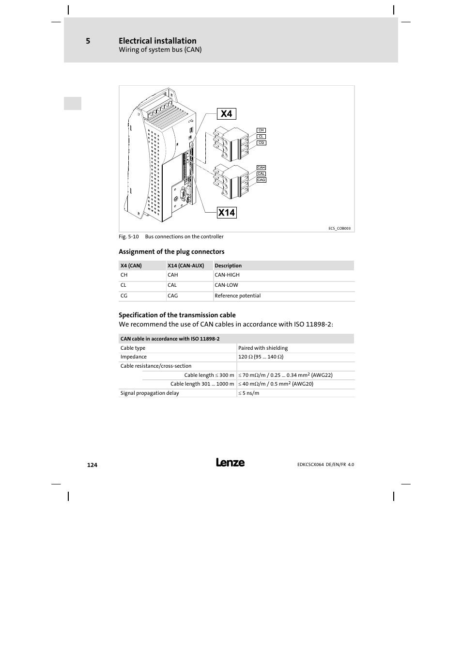 Electrical installation | Lenze ECSCx Axis cold plate User Manual | Page 124 / 208