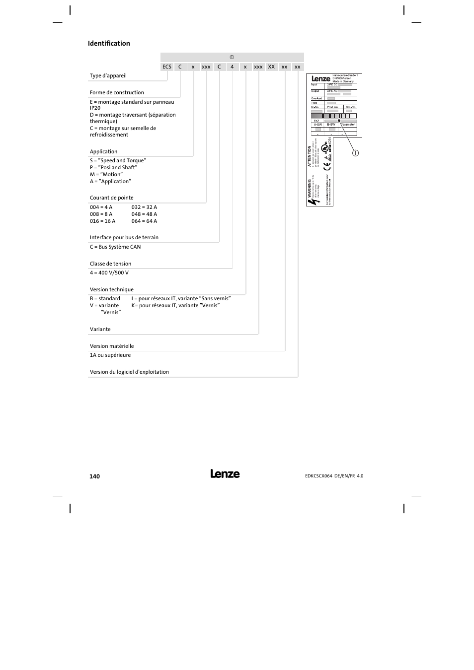 Identification | Lenze ECSCx Axis cold plate User Manual | Page 140 / 208