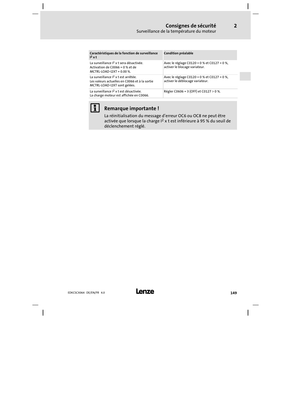 Consignes de sécurité, Remarque importante | Lenze ECSCx Axis cold plate User Manual | Page 149 / 208