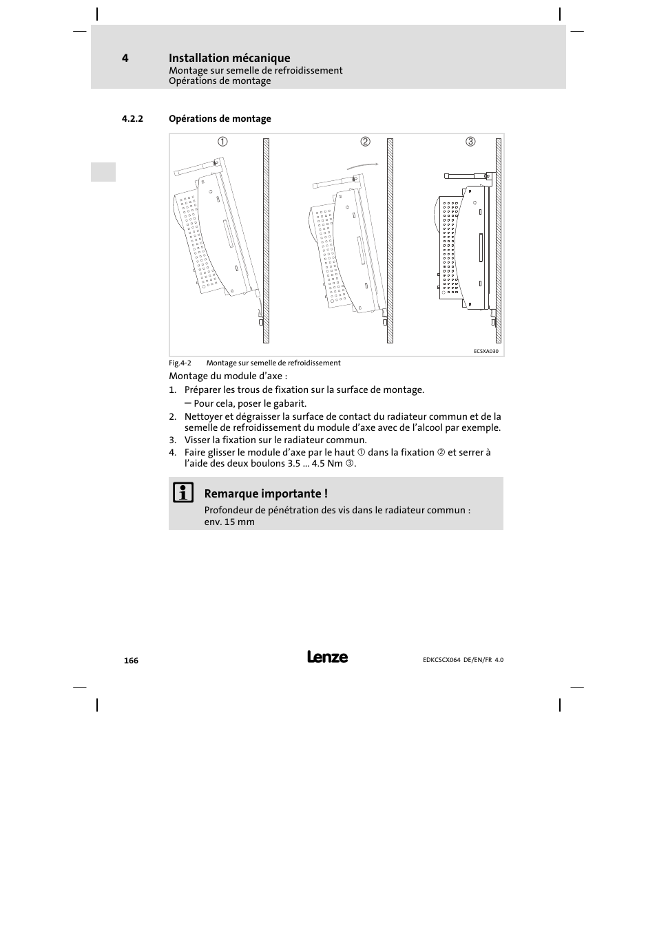 Opérations de montage | Lenze ECSCx Axis cold plate User Manual | Page 166 / 208