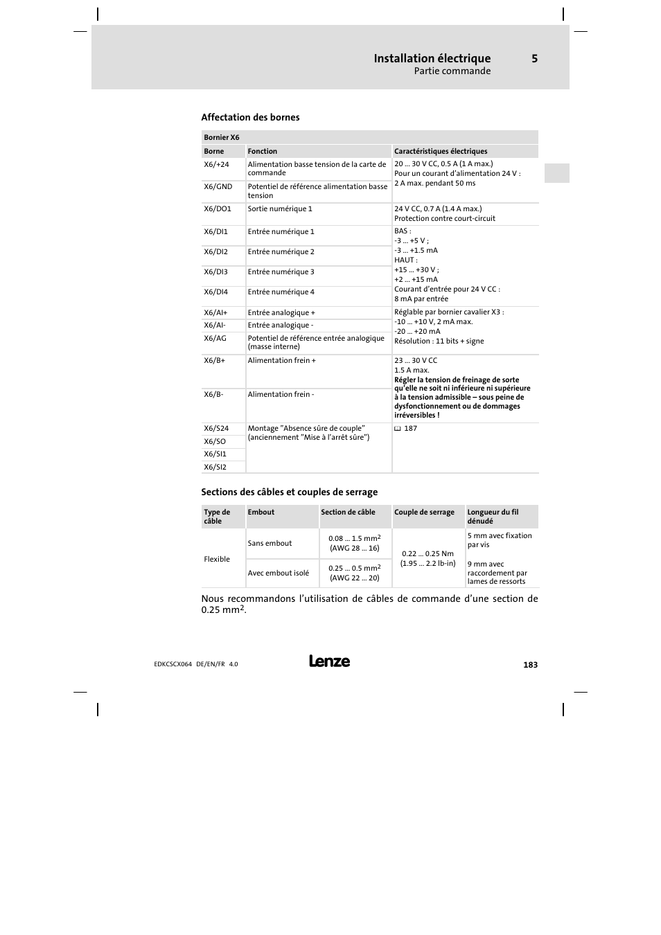 Installation électrique | Lenze ECSCx Axis cold plate User Manual | Page 183 / 208