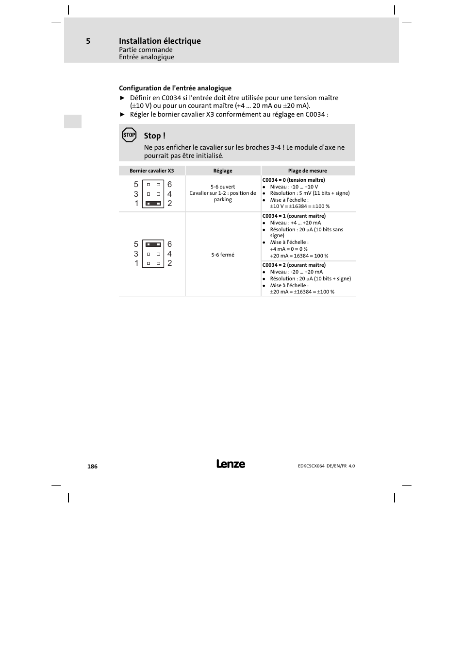 Installation électrique, Stop | Lenze ECSCx Axis cold plate User Manual | Page 186 / 208