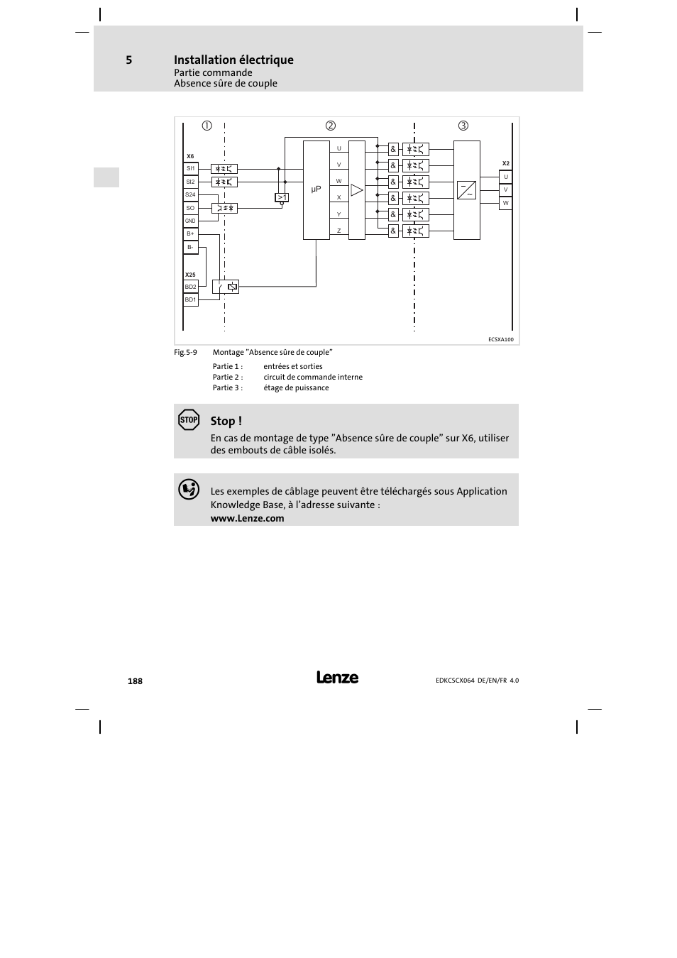 Installation électrique, Stop | Lenze ECSCx Axis cold plate User Manual | Page 188 / 208