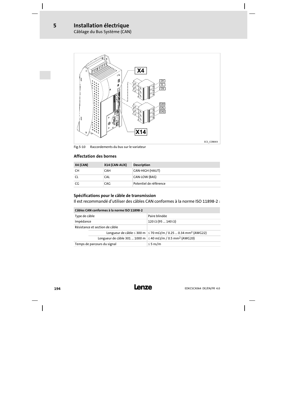 Installation électrique | Lenze ECSCx Axis cold plate User Manual | Page 194 / 208