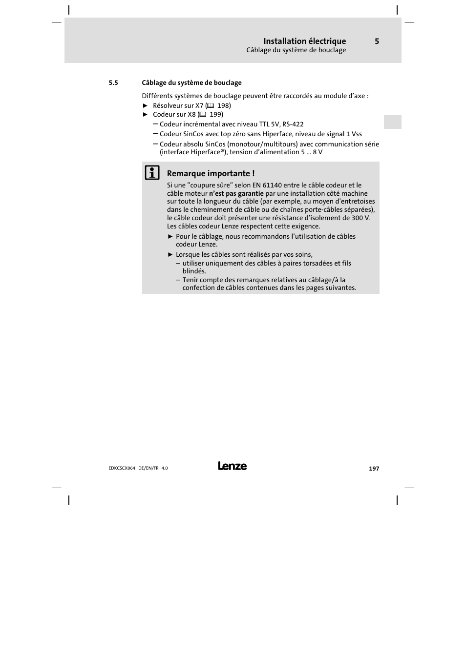 Câblage du système de bouclage | Lenze ECSCx Axis cold plate User Manual | Page 197 / 208