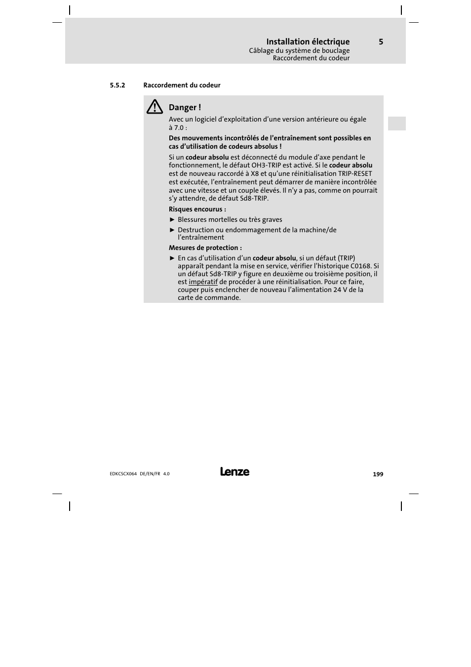Raccordement du codeur | Lenze ECSCx Axis cold plate User Manual | Page 199 / 208