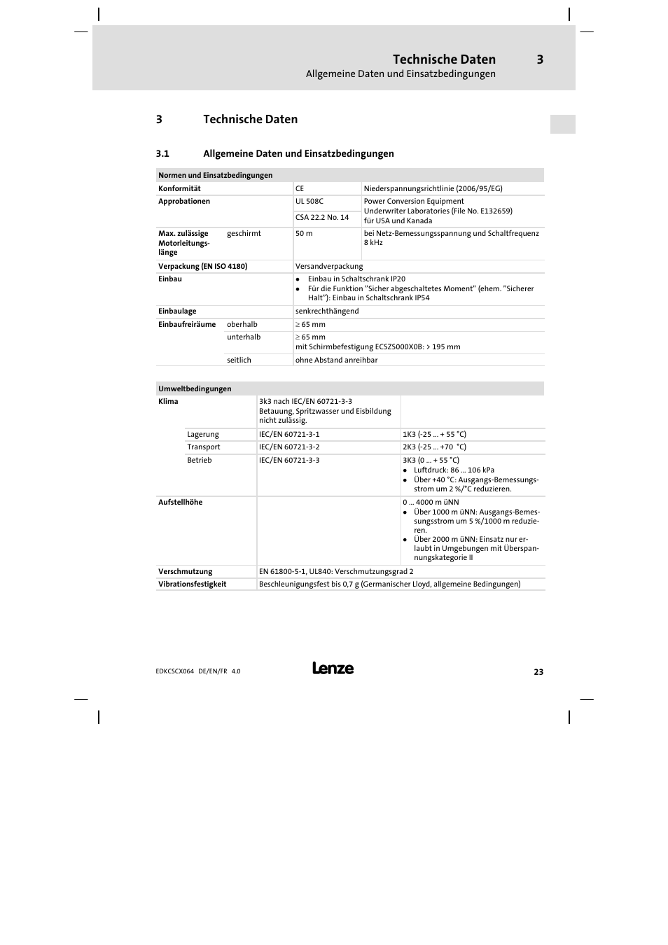 3 technische daten, Allgemeine daten und einsatzbedingungen, Technische daten | 3technische daten | Lenze ECSCx Axis cold plate User Manual | Page 23 / 208
