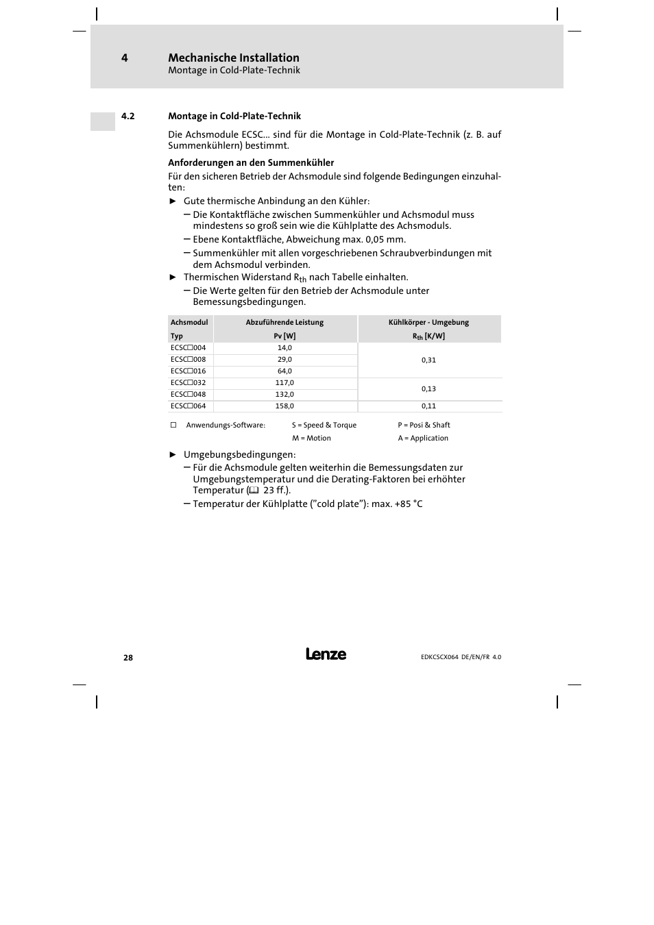 Montage in cold-plate-technik, Montage in cold−plate−technik, Mechanische installation | Lenze ECSCx Axis cold plate User Manual | Page 28 / 208