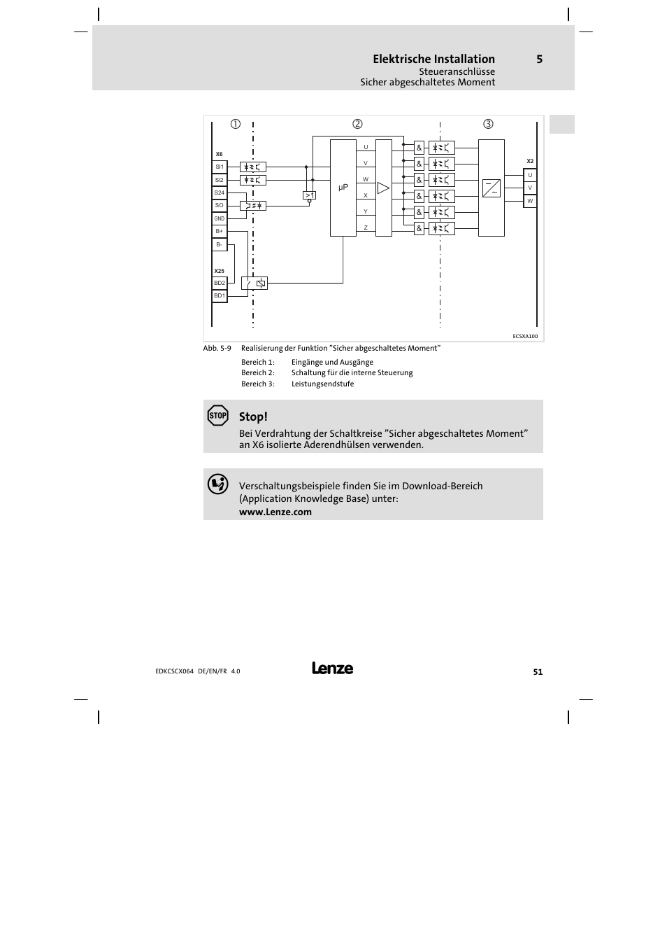 Elektrische installation, Stop | Lenze ECSCx Axis cold plate User Manual | Page 51 / 208
