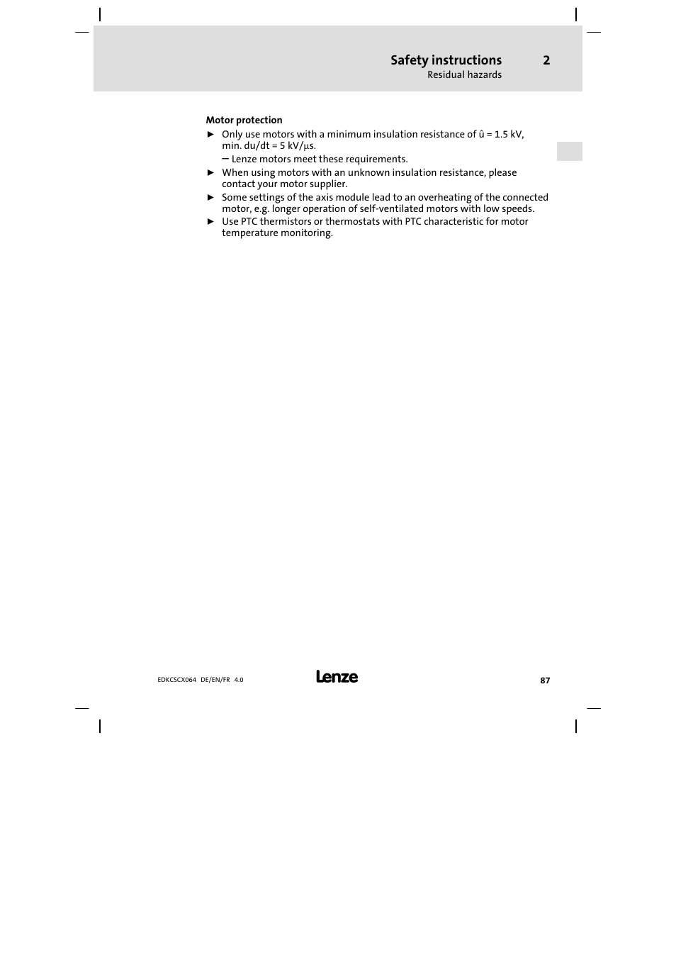 Safety instructions | Lenze ECSCx Axis cold plate User Manual | Page 87 / 208