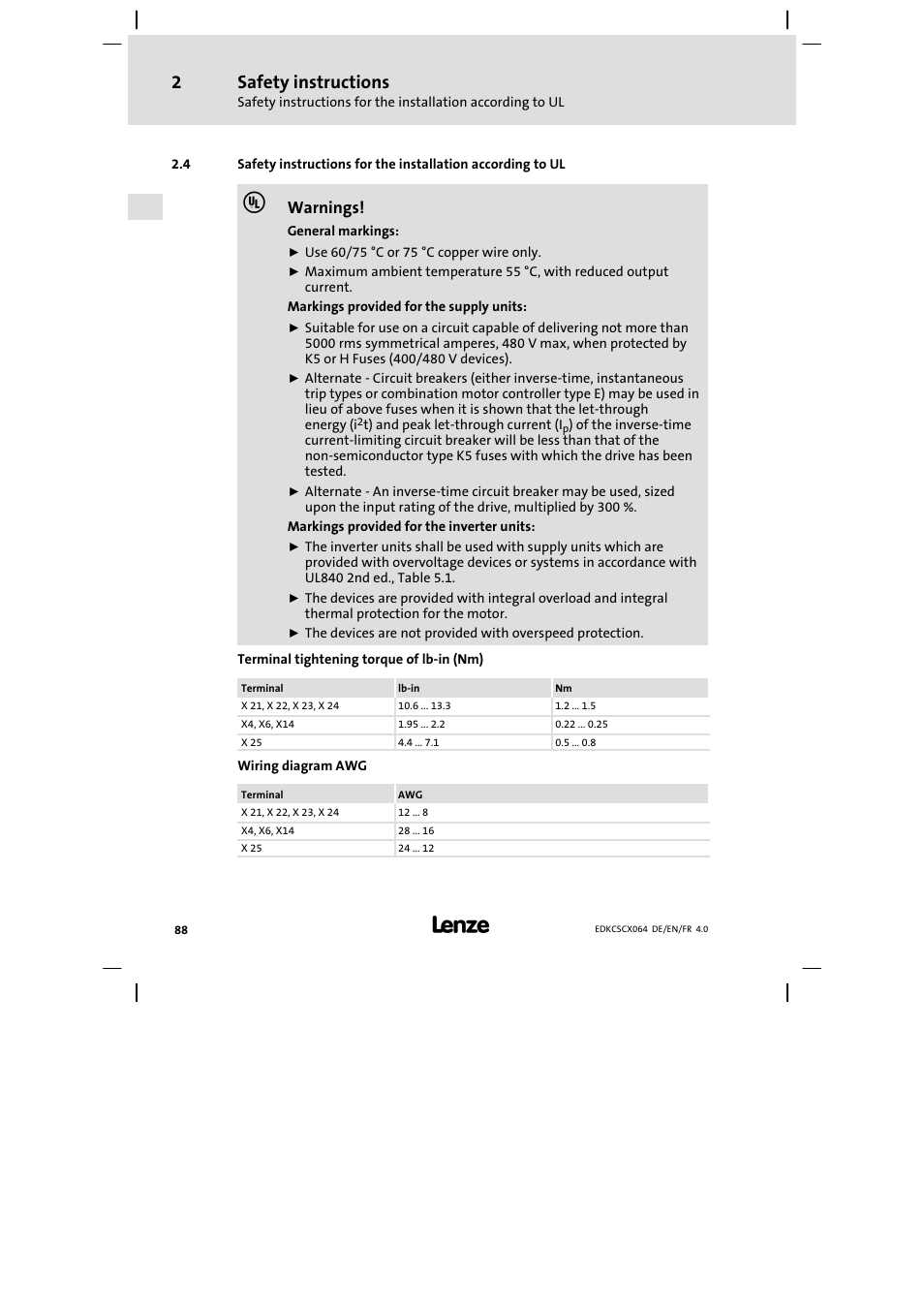 Safety instructions, Warnings | Lenze ECSCx Axis cold plate User Manual | Page 88 / 208