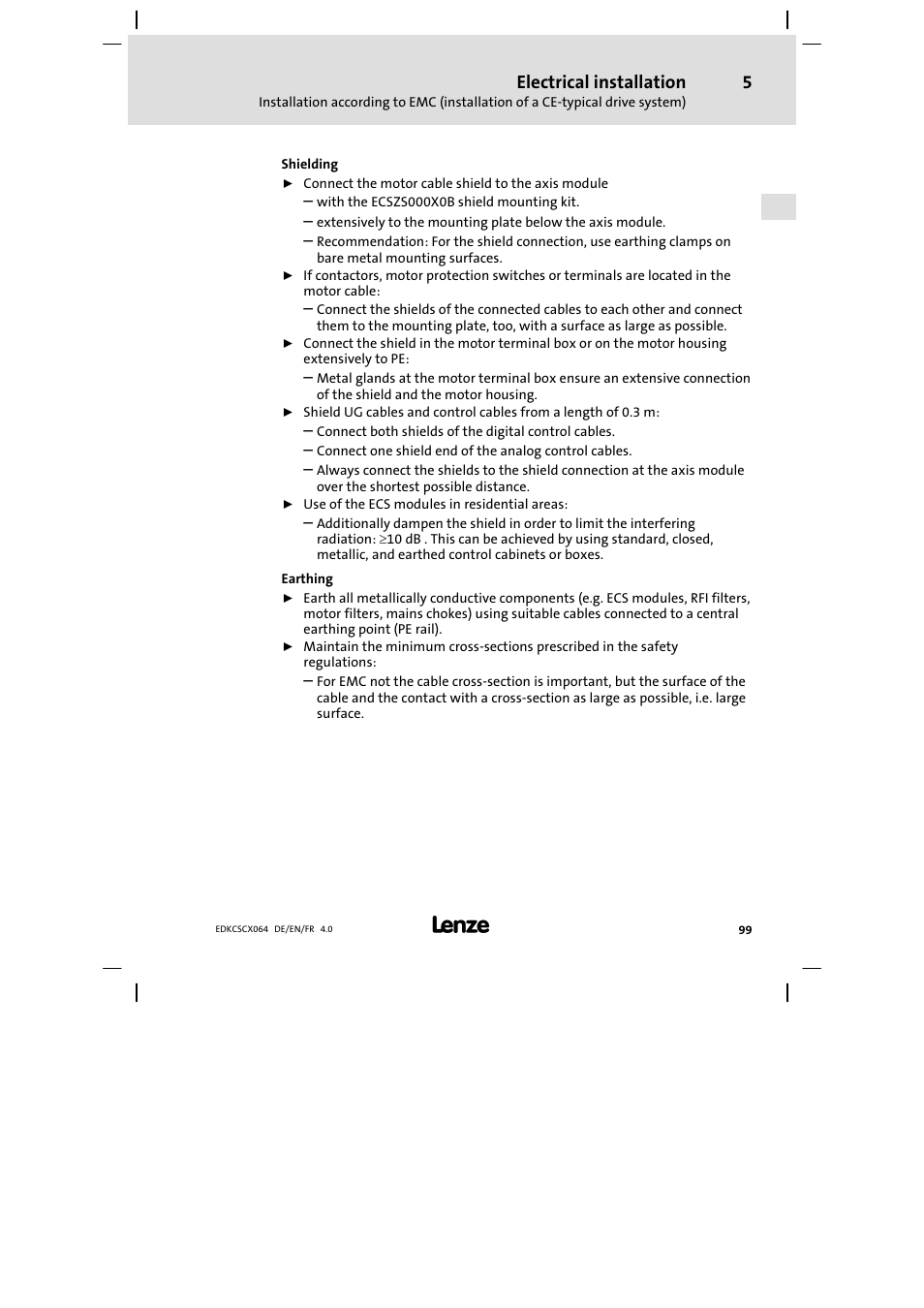Electrical installation | Lenze ECSCx Axis cold plate User Manual | Page 99 / 208