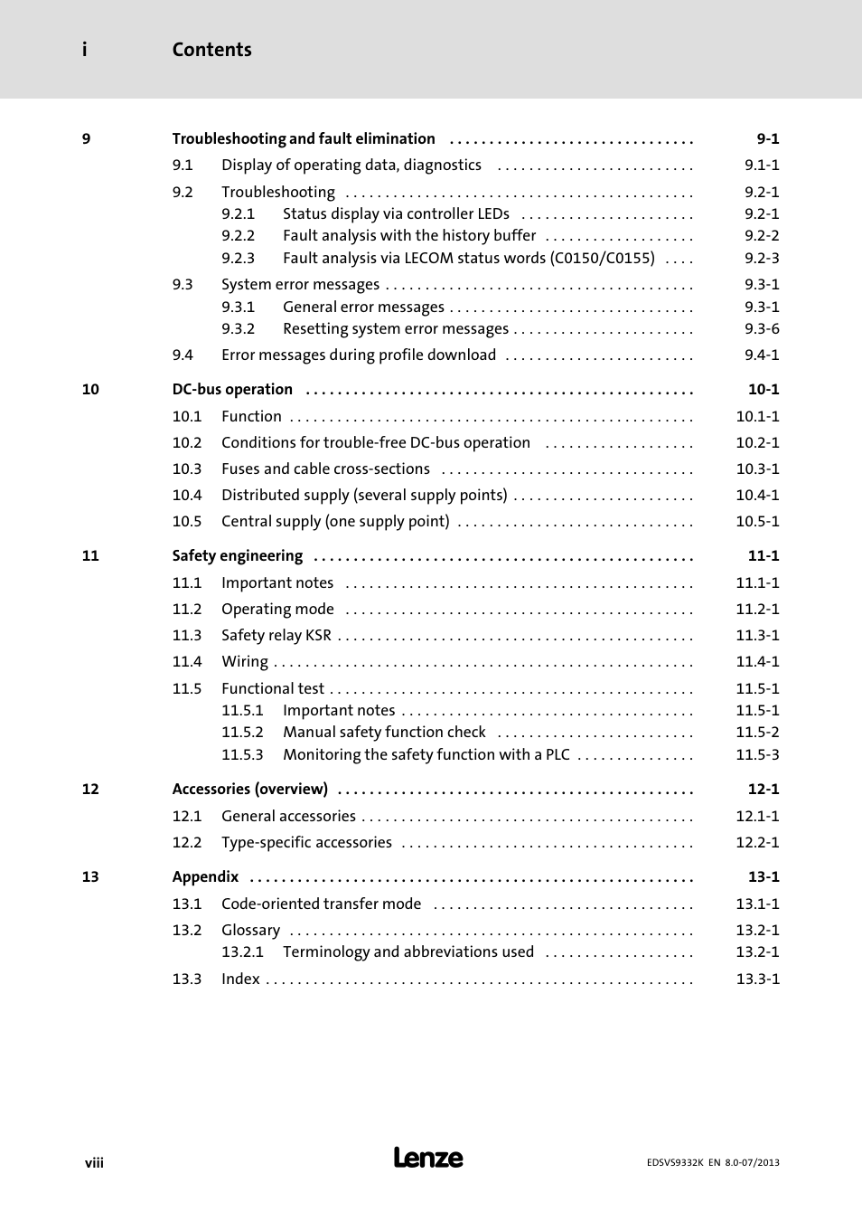 Contents i | Lenze EVS9332xK User Manual | Page 10 / 467