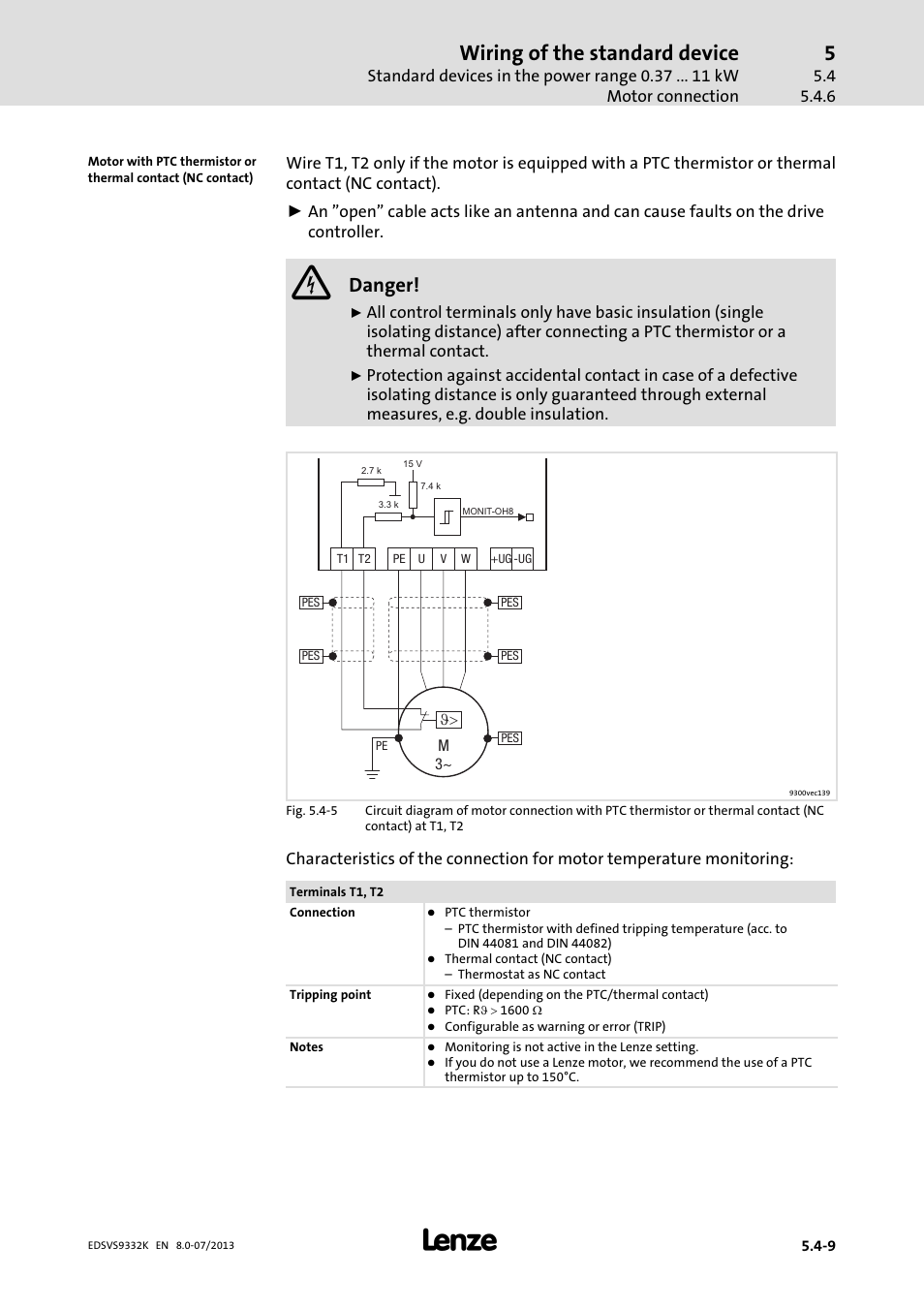 Wiring of the standard device, Danger | Lenze EVS9332xK User Manual | Page 105 / 467