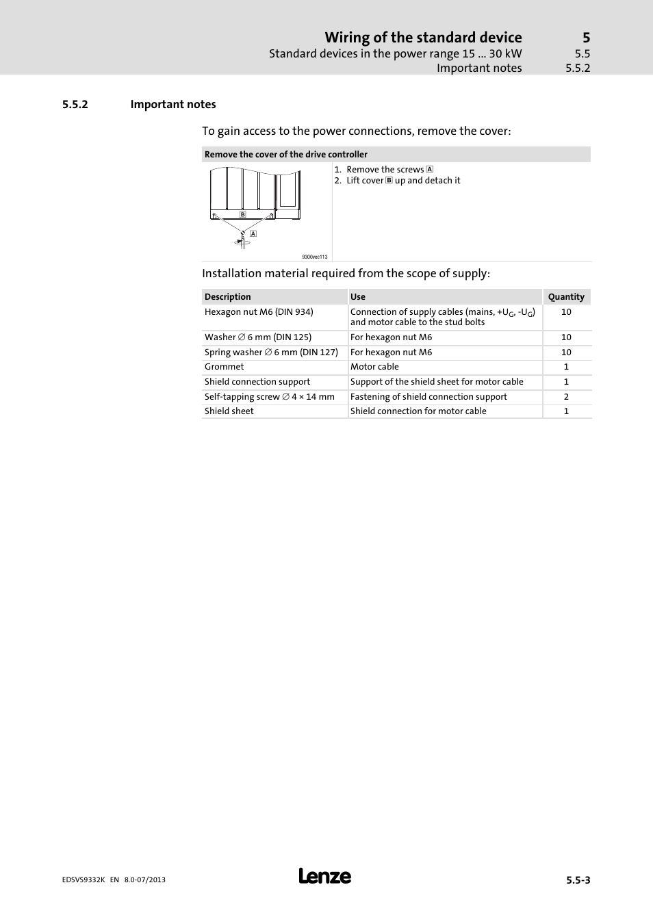 Important notes, Wiring of the standard device | Lenze EVS9332xK User Manual | Page 111 / 467
