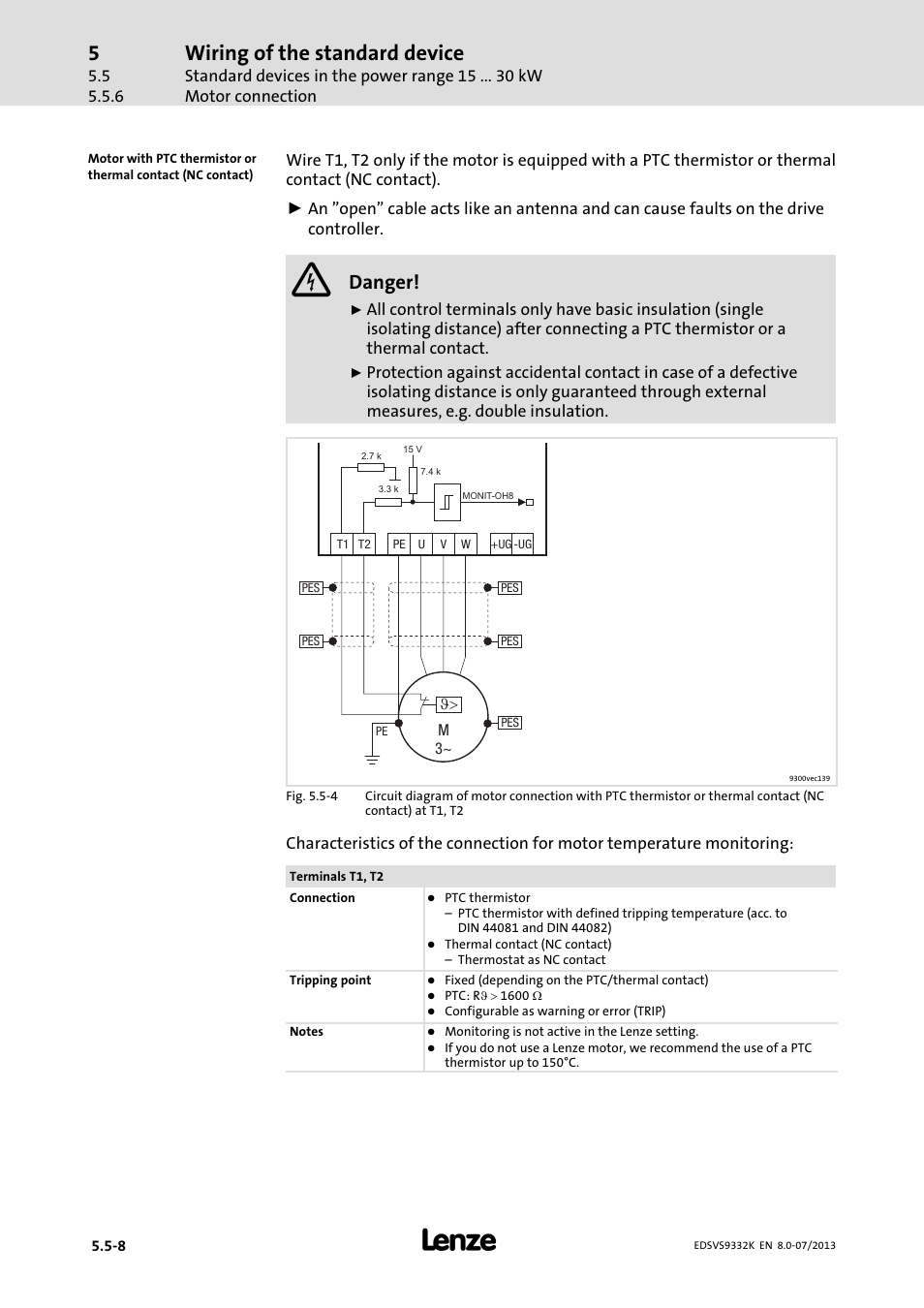 Wiring of the standard device, Danger | Lenze EVS9332xK User Manual | Page 116 / 467