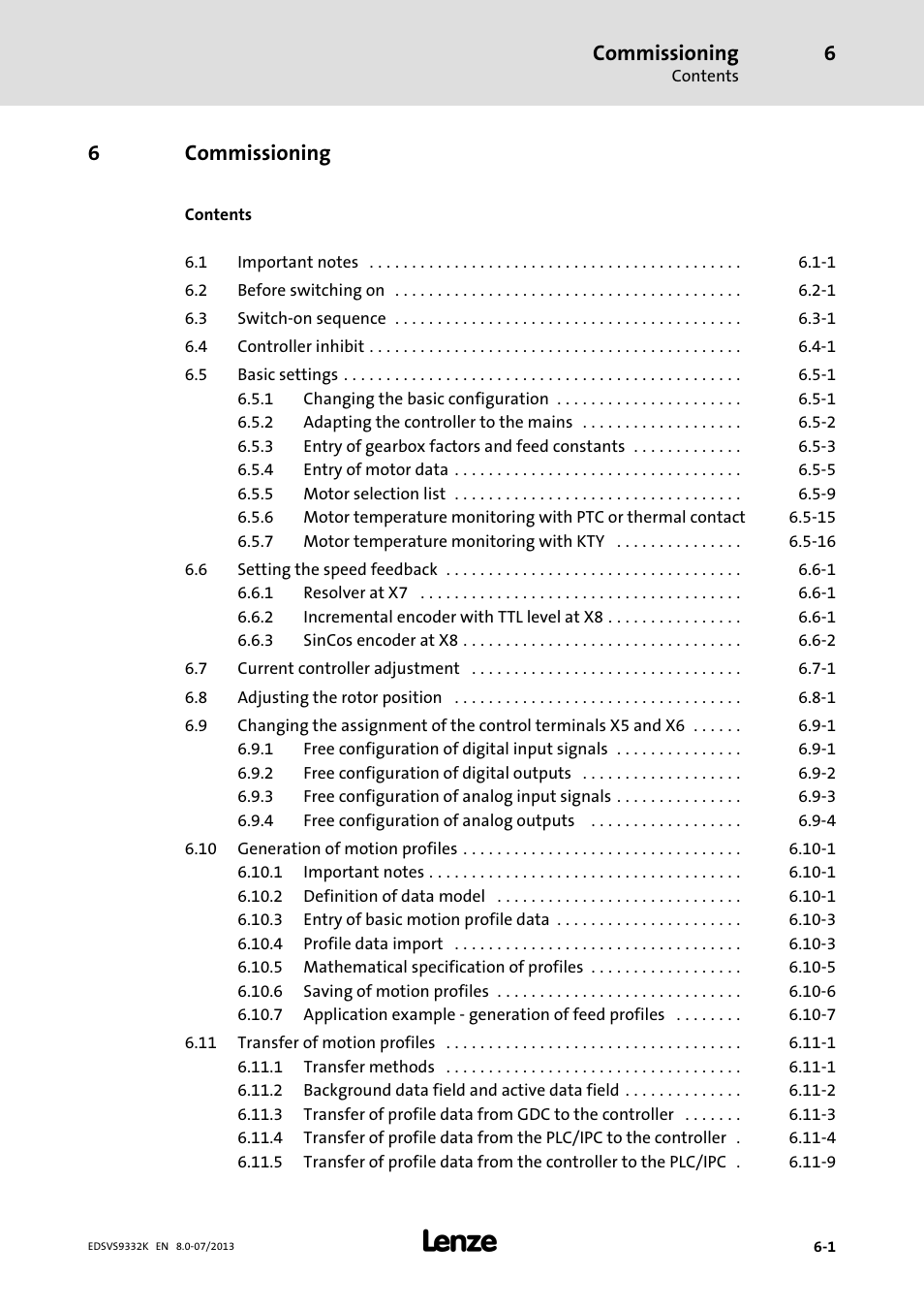 Commissioning, 6commissioning | Lenze EVS9332xK User Manual | Page 163 / 467