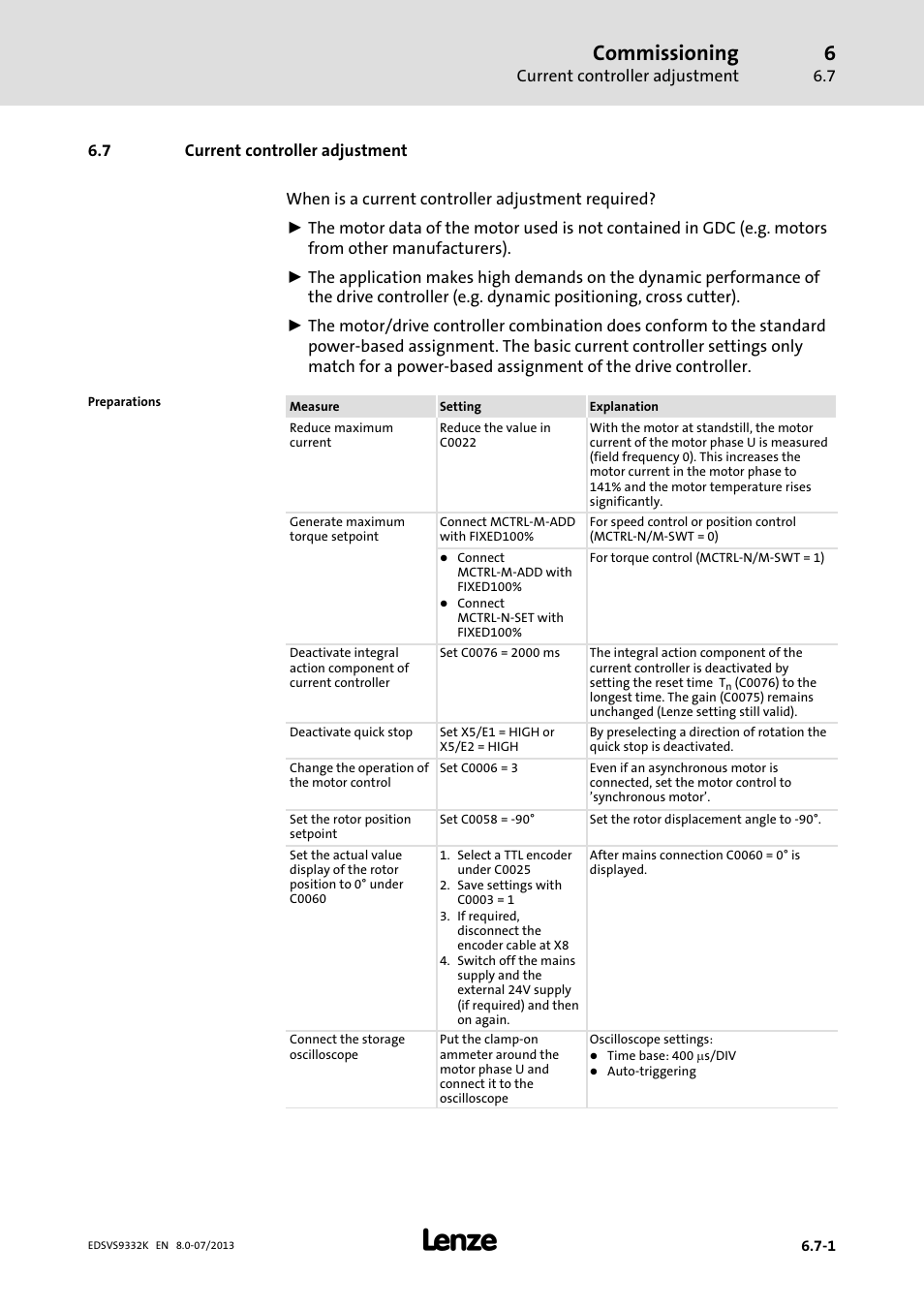 Current controller adjustment, Commissioning | Lenze EVS9332xK User Manual | Page 197 / 467
