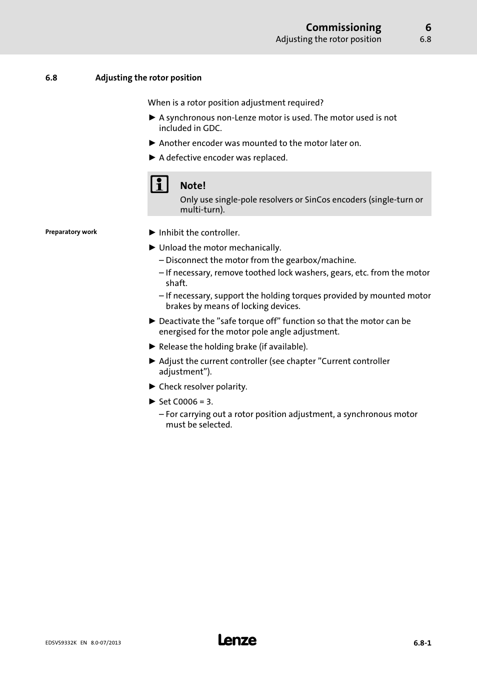 Adjusting the rotor position | Lenze EVS9332xK User Manual | Page 201 / 467