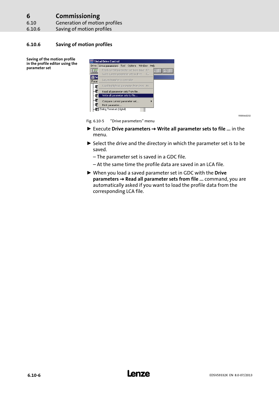 Saving of motion profiles, Commissioning | Lenze EVS9332xK User Manual | Page 214 / 467