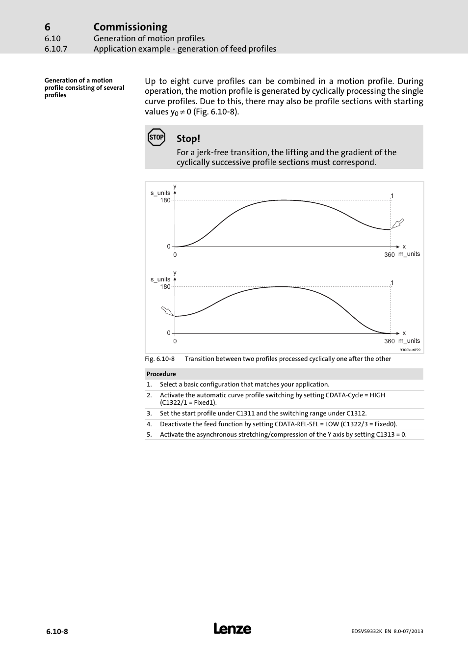 Commissioning, Stop | Lenze EVS9332xK User Manual | Page 216 / 467