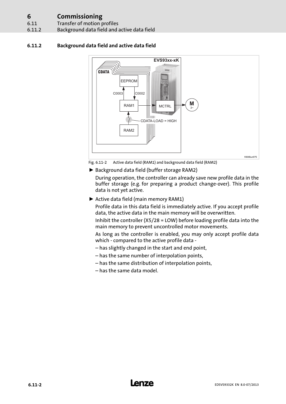 Background data field and active data field, Commissioning | Lenze EVS9332xK User Manual | Page 218 / 467