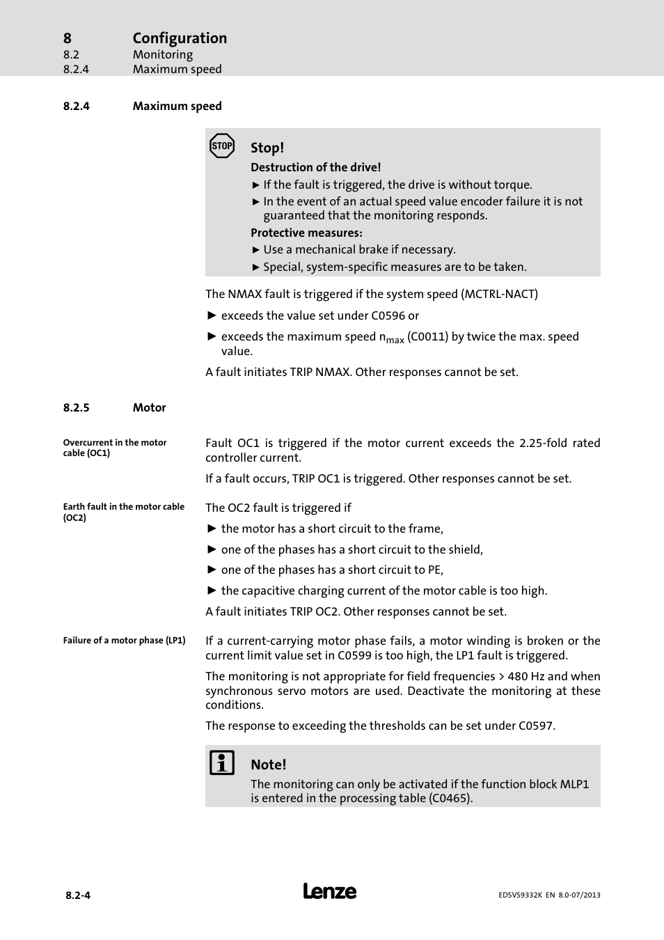 Maximum speed, Motor, Configuration | Lenze EVS9332xK User Manual | Page 262 / 467