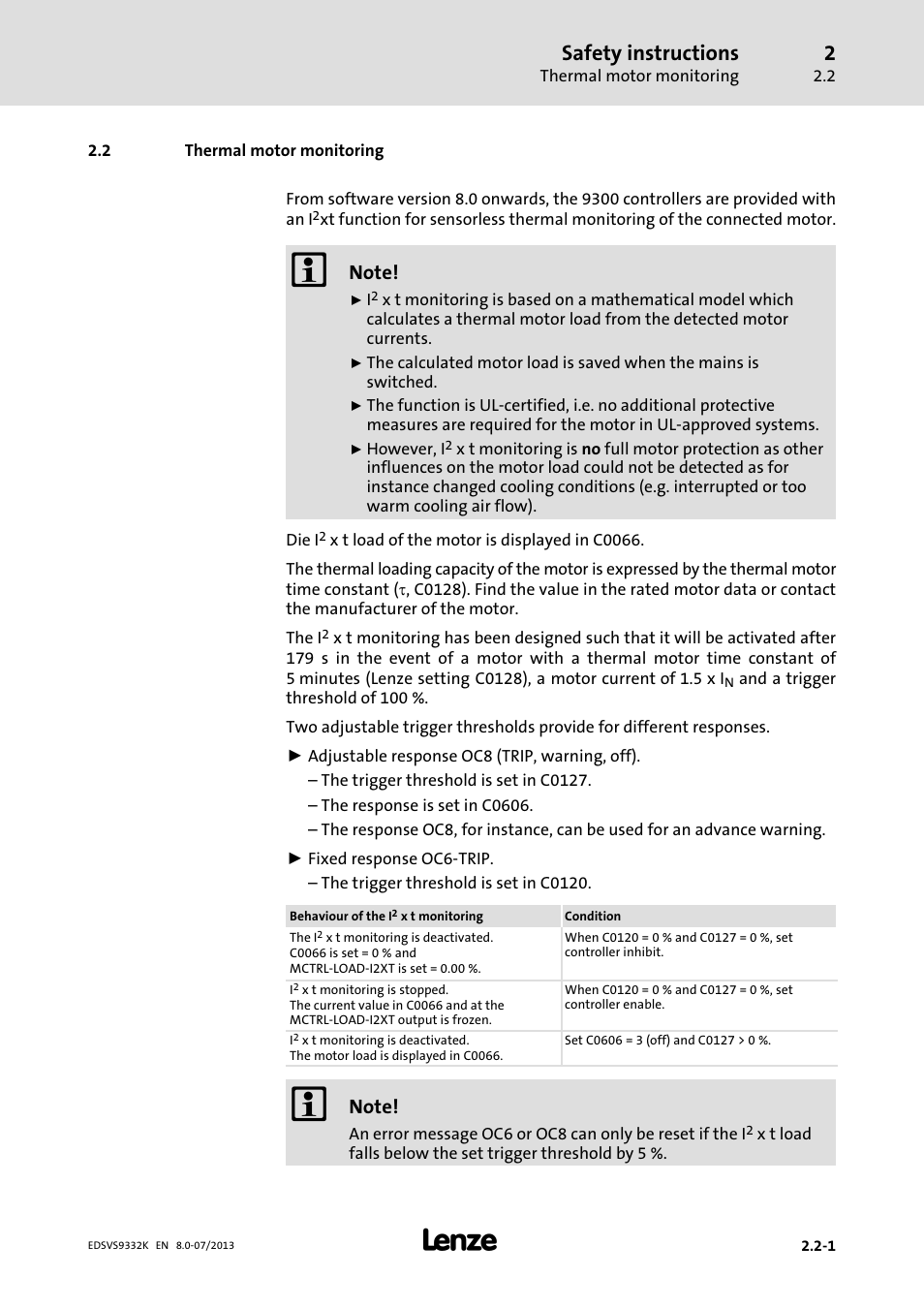 Thermal motor monitoring, Safety instructions | Lenze EVS9332xK User Manual | Page 29 / 467