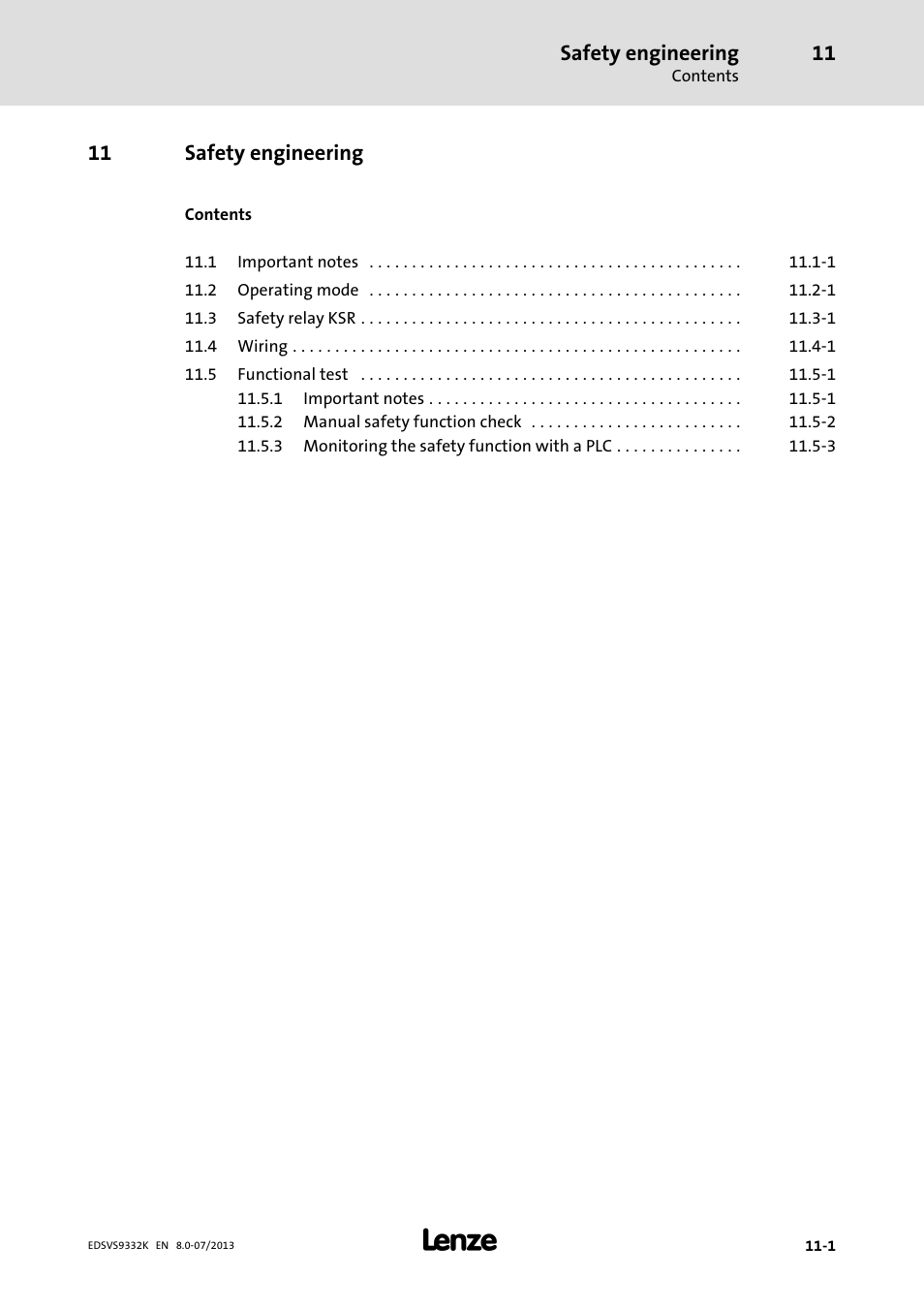 Safety engineering, 11 safety engineering | Lenze EVS9332xK User Manual | Page 423 / 467