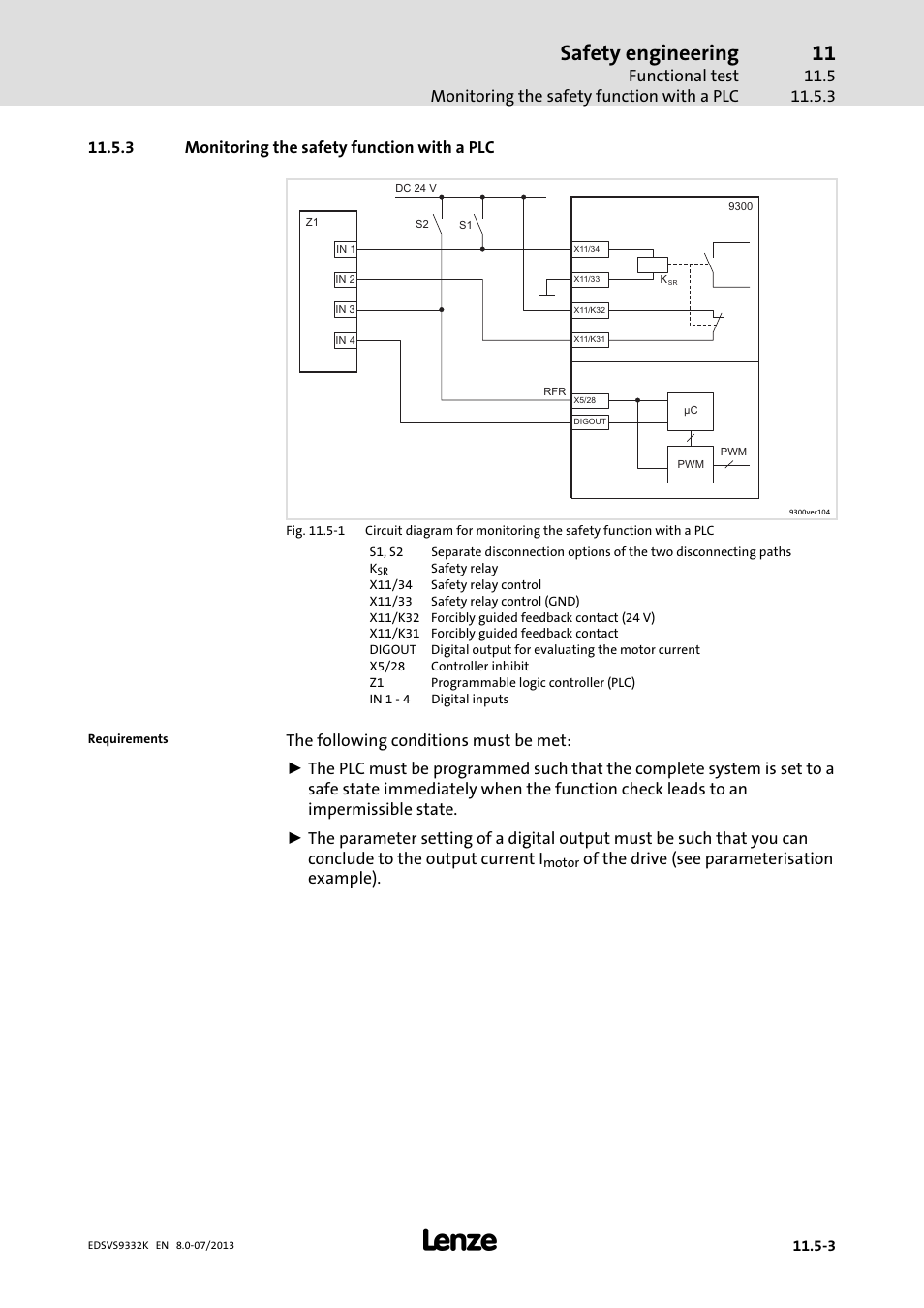 Monitoring the safety function with a plc, Safety engineering | Lenze EVS9332xK User Manual | Page 435 / 467