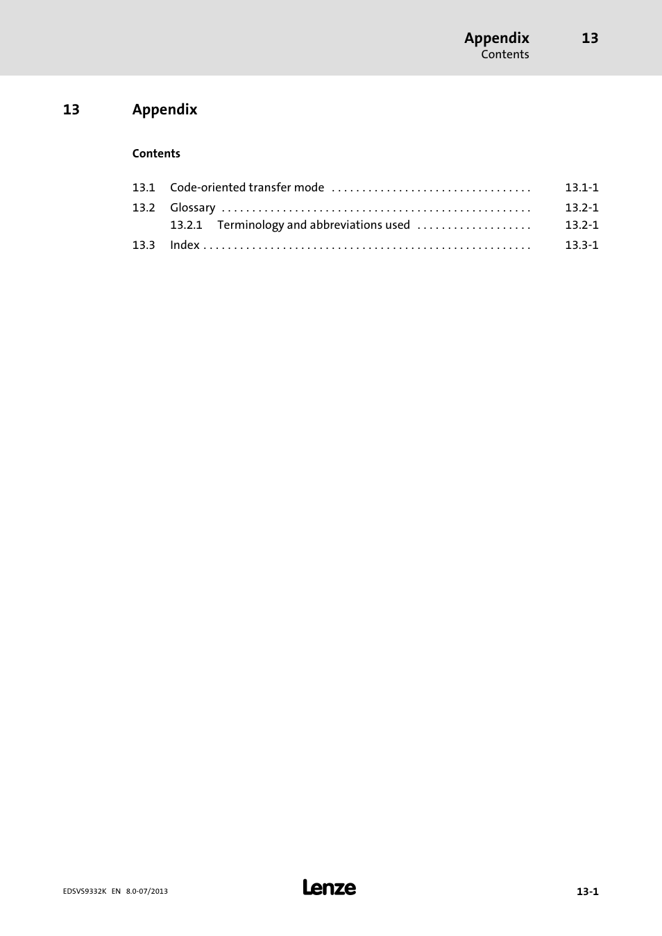 Appendix | Lenze EVS9332xK User Manual | Page 445 / 467