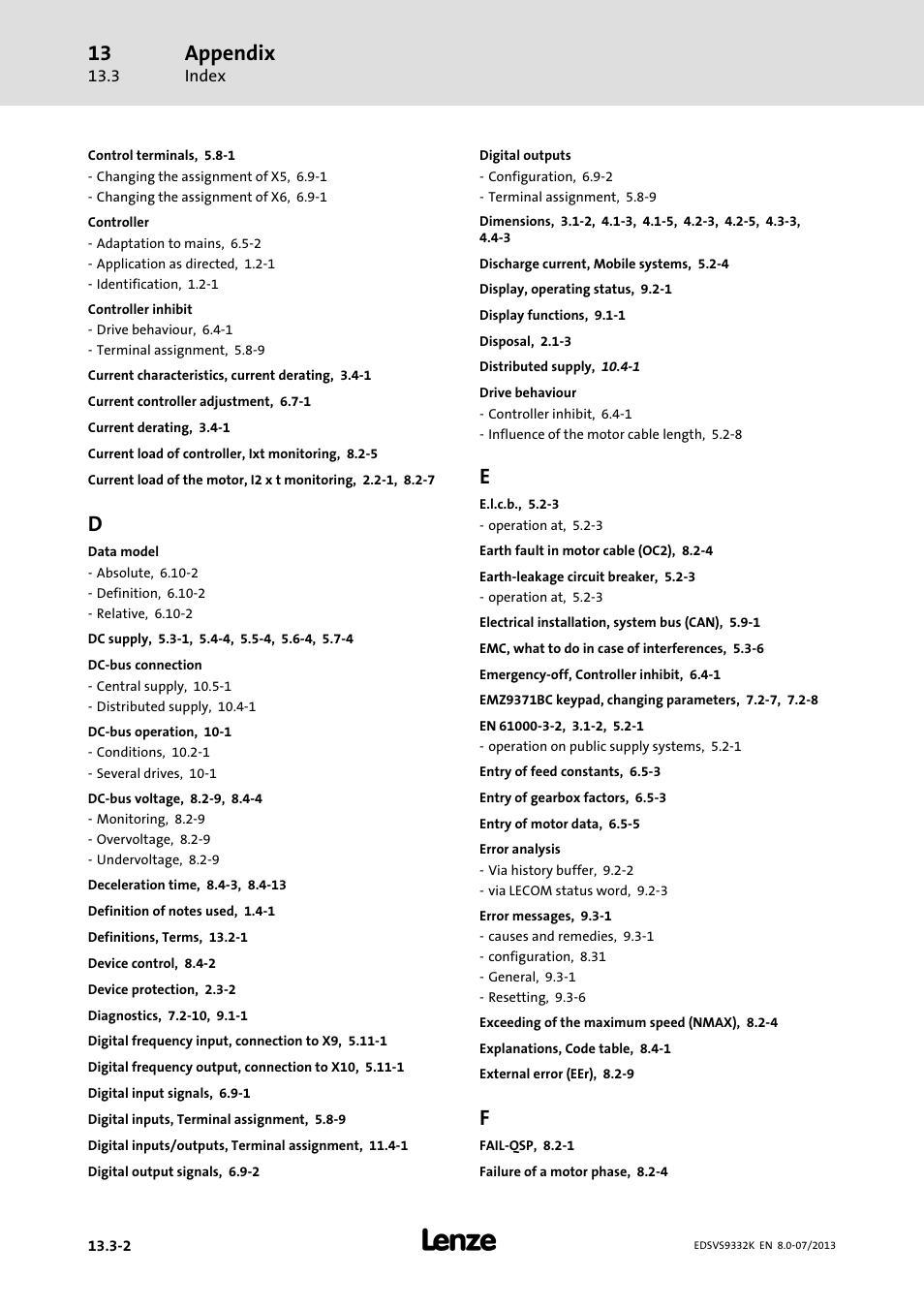 Appendix | Lenze EVS9332xK User Manual | Page 460 / 467