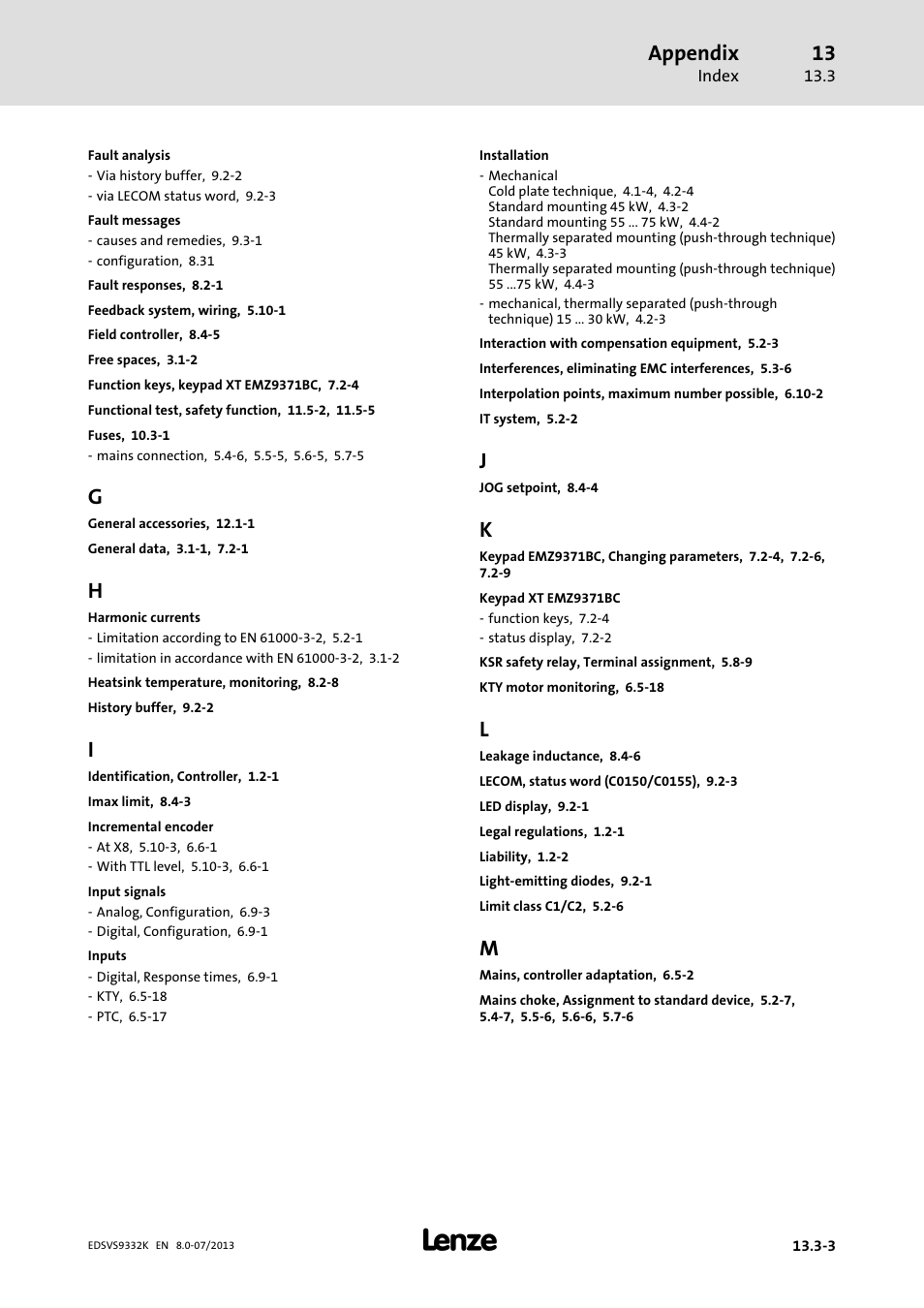Appendix | Lenze EVS9332xK User Manual | Page 461 / 467