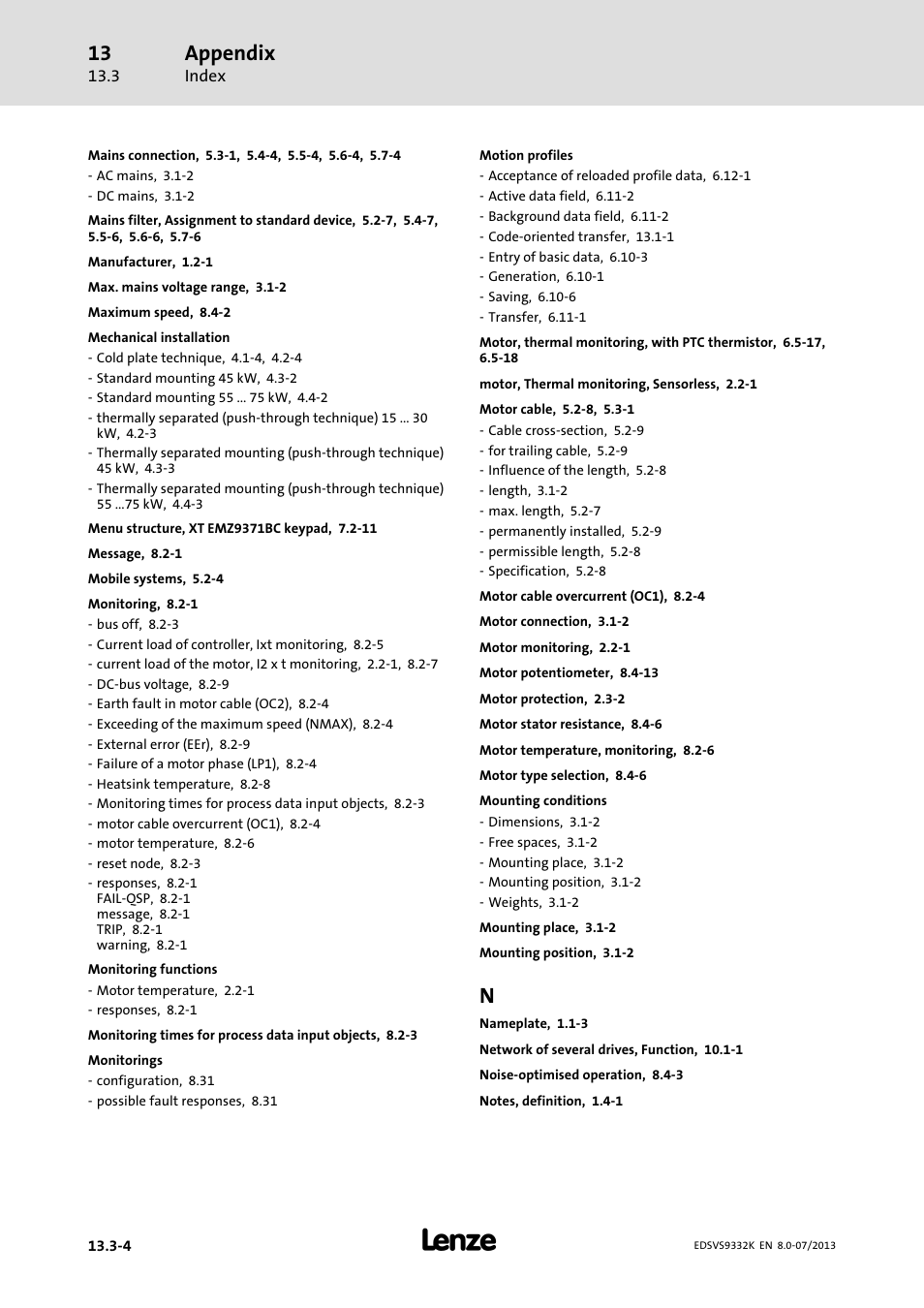 Appendix | Lenze EVS9332xK User Manual | Page 462 / 467