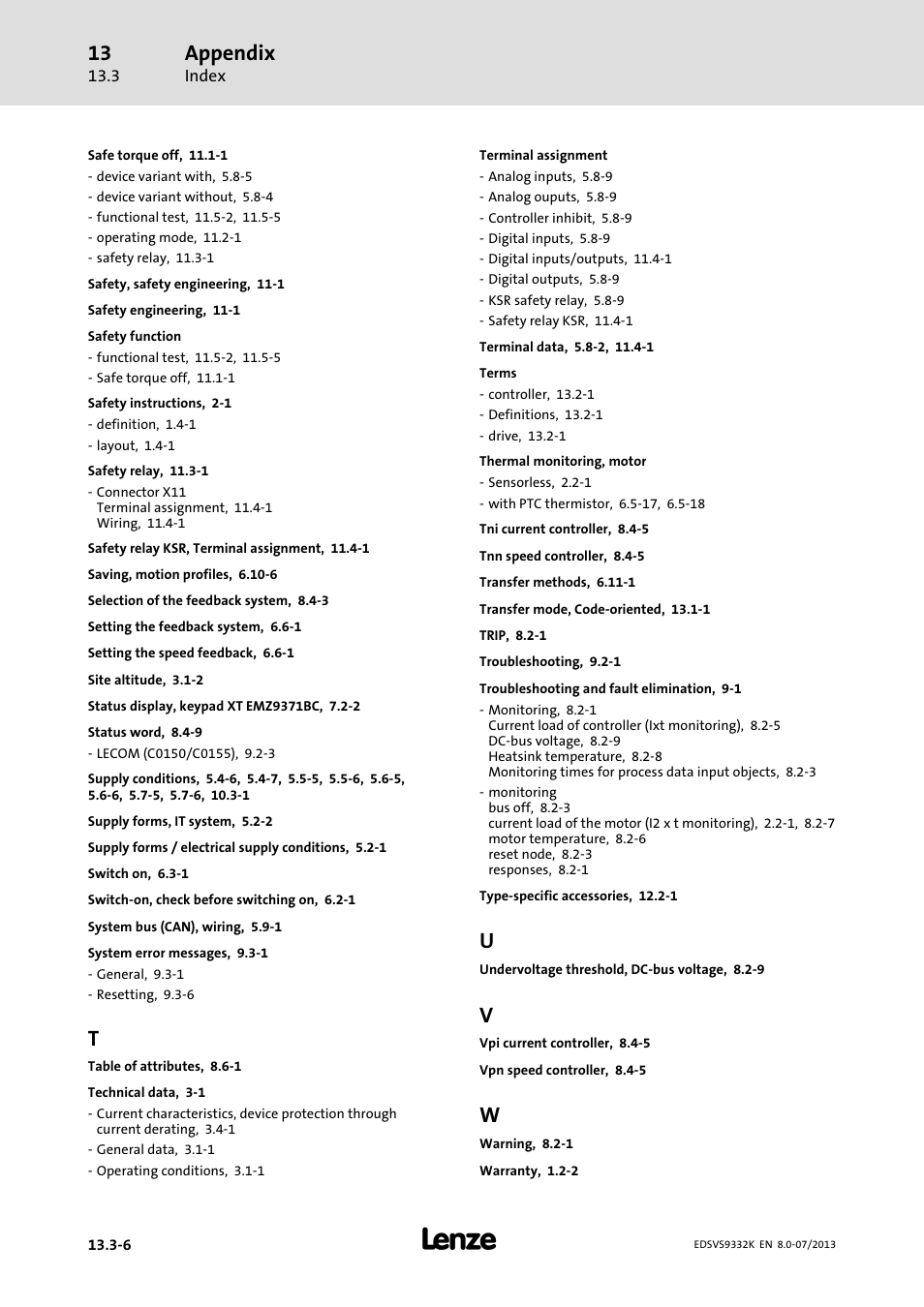 Appendix | Lenze EVS9332xK User Manual | Page 464 / 467