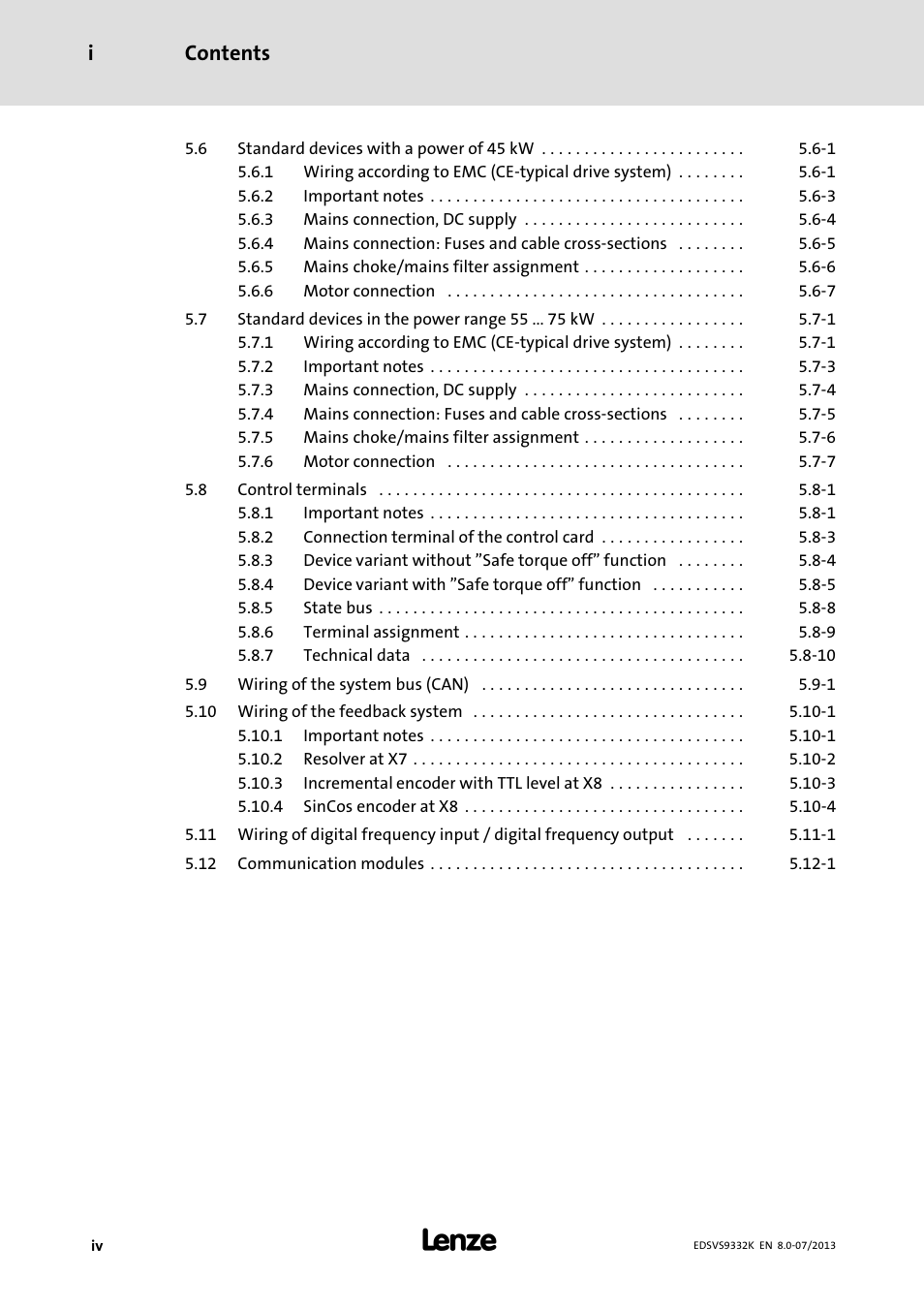 Contents i | Lenze EVS9332xK User Manual | Page 6 / 467