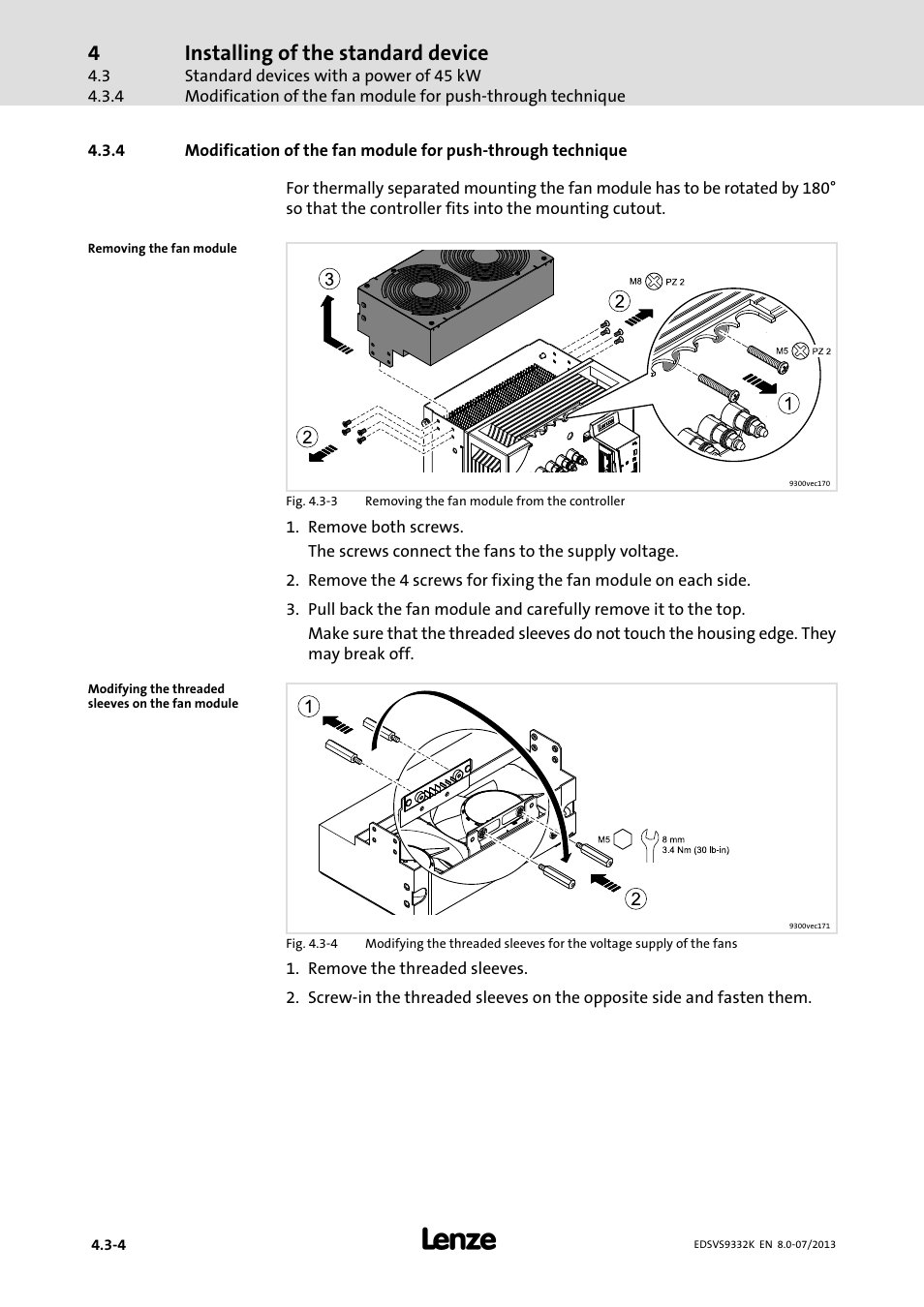 Installing of the standard device | Lenze EVS9332xK User Manual | Page 68 / 467