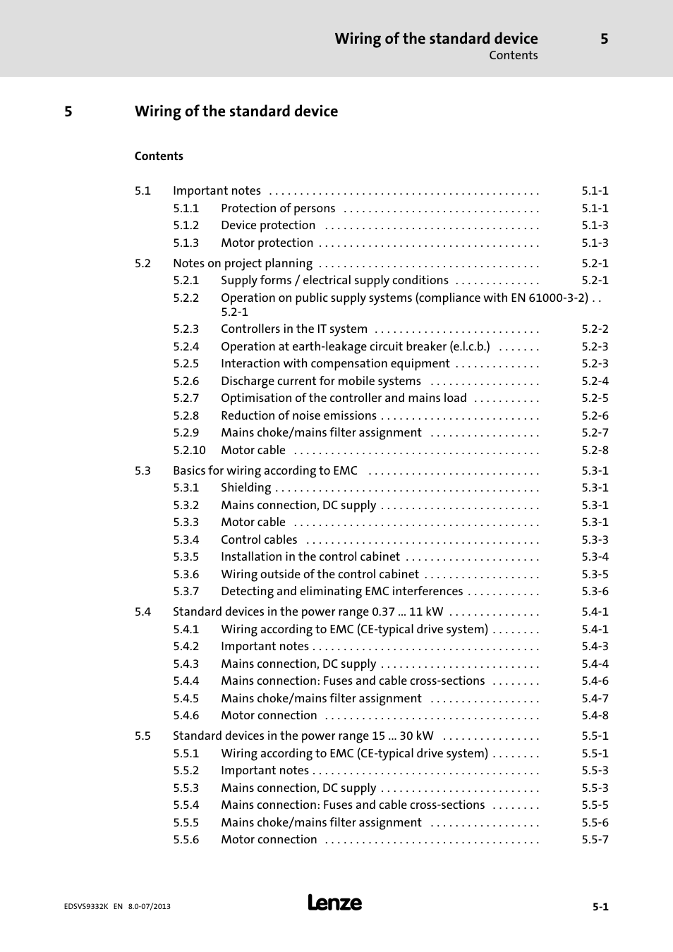 Wiring of the standard device, 5wiring of the standard device | Lenze EVS9332xK User Manual | Page 75 / 467