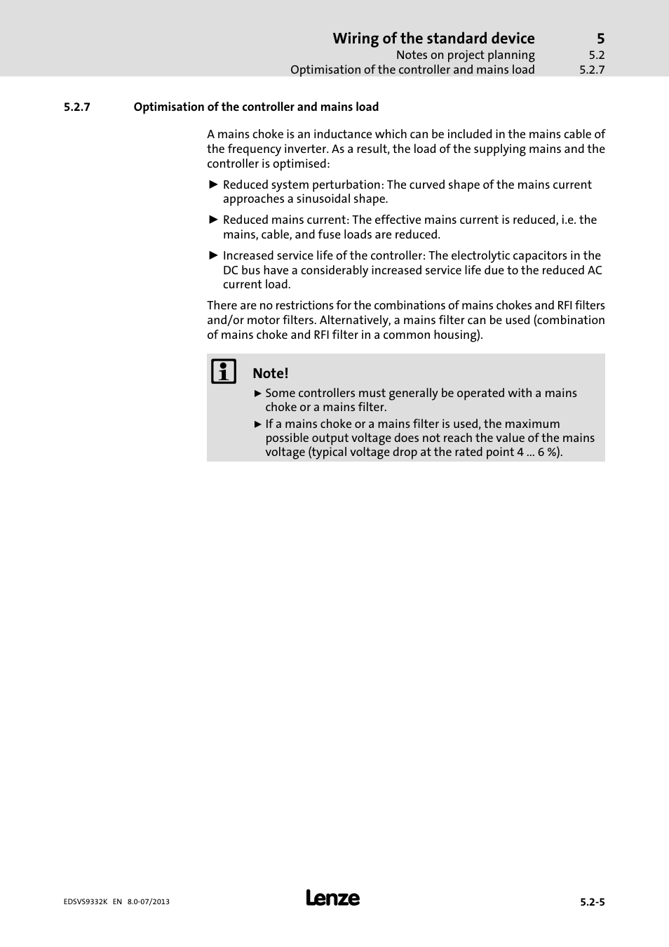 Optimisation of the controller and mains load | Lenze EVS9332xK User Manual | Page 85 / 467