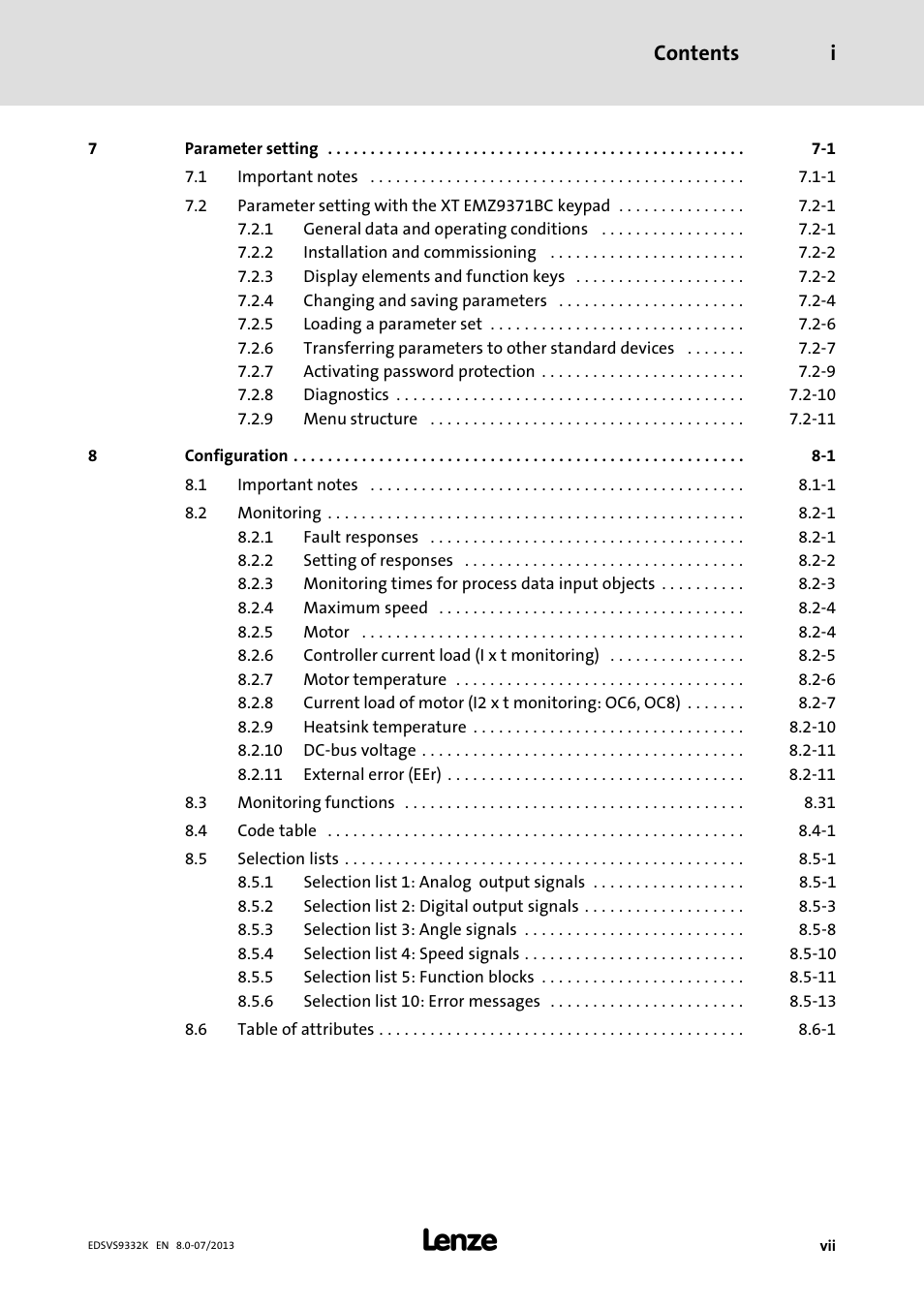 Contents i | Lenze EVS9332xK User Manual | Page 9 / 467