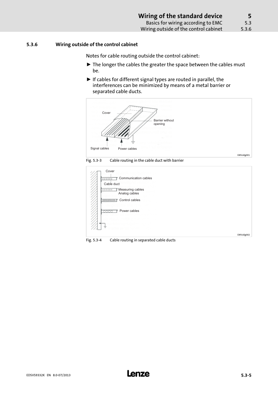 Wiring outside of the control cabinet, Wiring of the standard device | Lenze EVS9332xK User Manual | Page 95 / 467