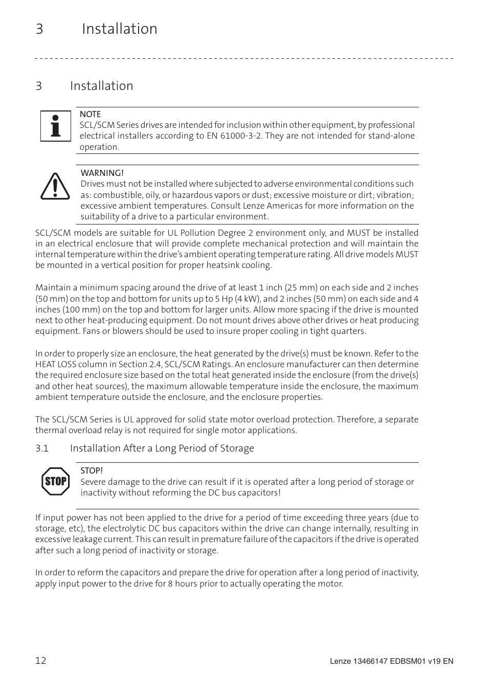3 installation | Lenze SL User Manual | Page 12 / 52