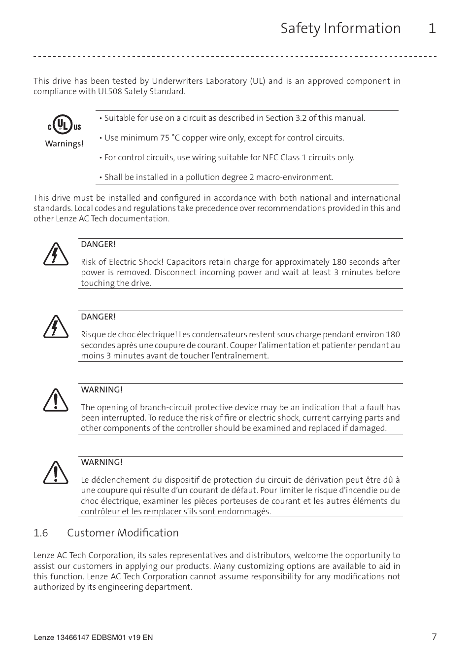 Safety information 1 | Lenze SL User Manual | Page 7 / 52