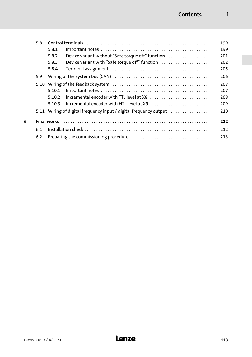 Contents i | Lenze EVF9333 User Manual | Page 113 / 324