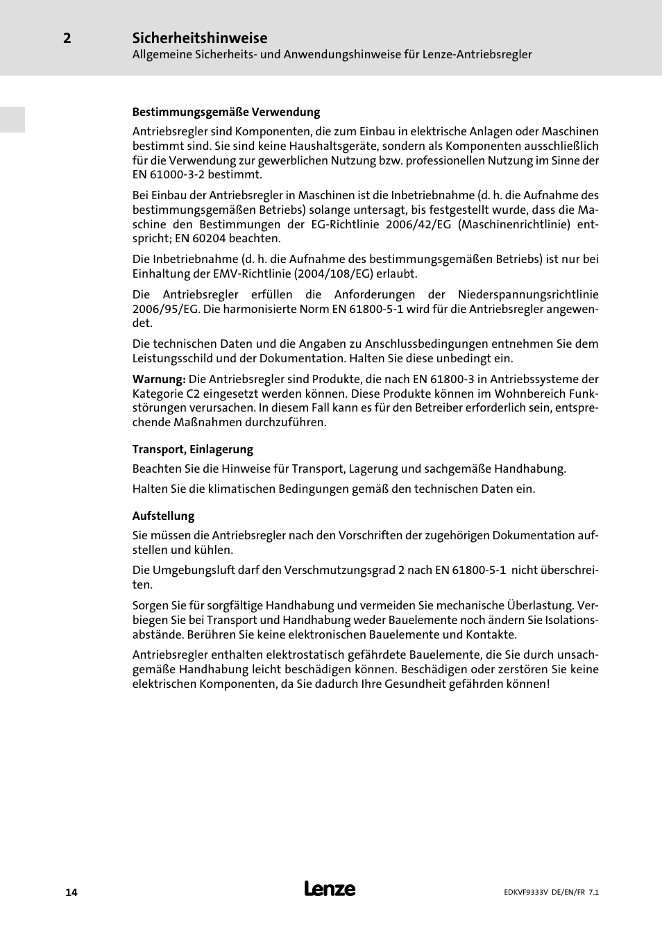 Lenze EVF9333 User Manual | Page 14 / 324