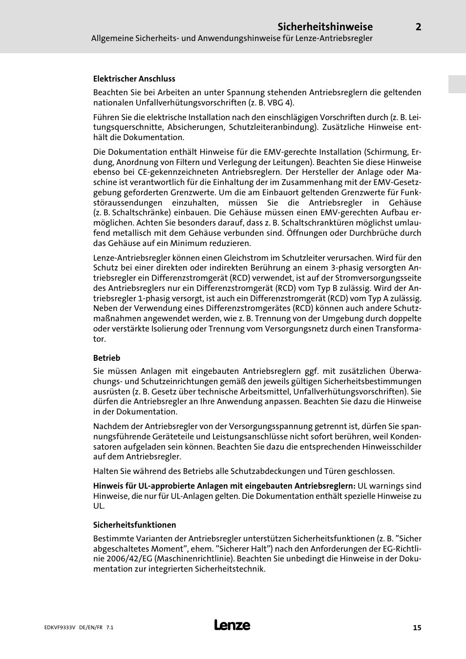 Lenze EVF9333 User Manual | Page 15 / 324