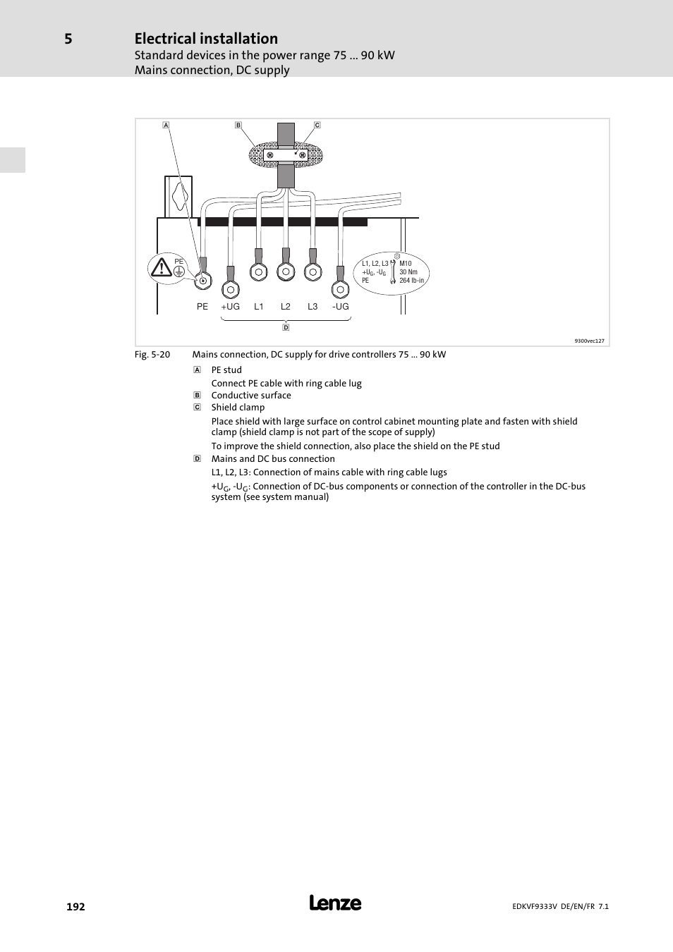 Electrical installation | Lenze EVF9333 User Manual | Page 192 / 324