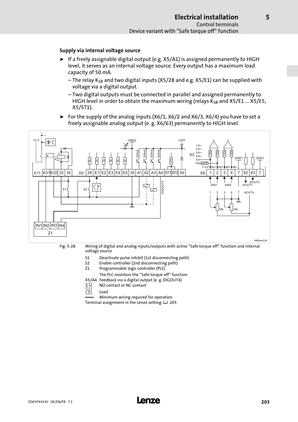 Electrical installation, Supply via internal voltage source | Lenze EVF9333 User Manual | Page 203 / 324