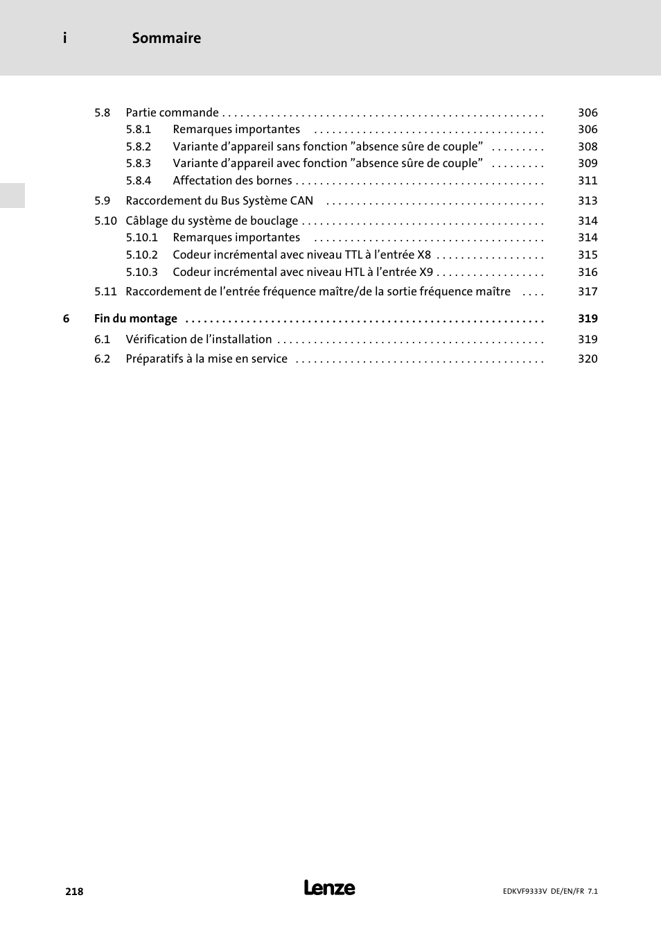 Sommaire i | Lenze EVF9333 User Manual | Page 218 / 324